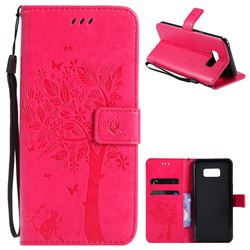 Embossing Butterfly Tree Leather Wallet Case for Samsung Galaxy S8 Plus S8+ - Rose