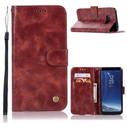 Luxury Retro Leather Wallet Case for Samsung Galaxy S8 Plus S8+ - Wine Red