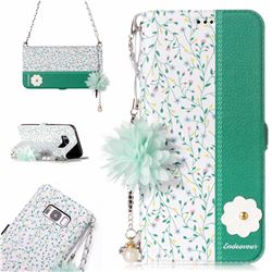 Magnolia Endeavour Florid Pearl Flower Pendant Metal Strap PU Leather Wallet Case for Samsung Galaxy S8 Plus S8+