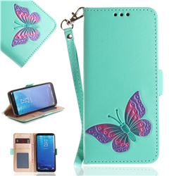 Imprint Embossing Butterfly Leather Wallet Case for Samsung Galaxy S8 Plus S8+ - Mint Green