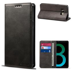Suteni Simple Style Calf Stripe Leather Wallet Phone Case for Samsung Galaxy S8 Plus S8+ - Black