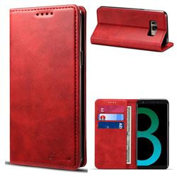 Suteni Simple Style Calf Stripe Leather Wallet Phone Case for Samsung Galaxy S8 Plus S8+ - Red