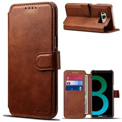 Suteni Calf Stripe Leather Wallet Flip Phone Case for Samsung Galaxy S8 Plus S8+ - Brown