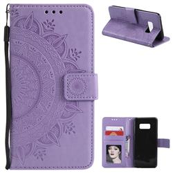 Intricate Embossing Datura Leather Wallet Case for Samsung Galaxy S8 Plus S8+ - Purple