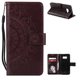 Intricate Embossing Datura Leather Wallet Case for Samsung Galaxy S8 Plus S8+ - Brown