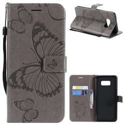 Embossing 3D Butterfly Leather Wallet Case for Samsung Galaxy S8 Plus S8+ - Gray