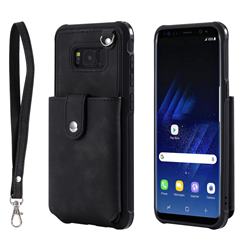 Retro Luxury Anti-fall Mirror Leather Phone Back Cover for Samsung Galaxy S8 Plus S8+ - Black