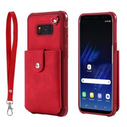 Retro Luxury Anti-fall Mirror Leather Phone Back Cover for Samsung Galaxy S8 Plus S8+ - Red