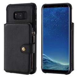 Retro Luxury Multifunction Zipper Leather Phone Back Cover for Samsung Galaxy S8 Plus S8+ - Black