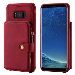 Retro Luxury Multifunction Zipper Leather Phone Back Cover for Samsung Galaxy S8 Plus S8+ - Red