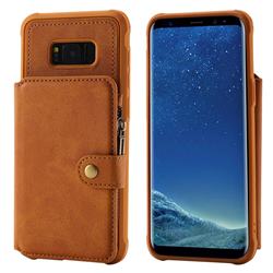 Retro Luxury Multifunction Zipper Leather Phone Back Cover for Samsung Galaxy S8 Plus S8+ - Brown