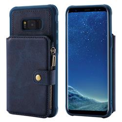 Retro Luxury Multifunction Zipper Leather Phone Back Cover for Samsung Galaxy S8 Plus S8+ - Blue