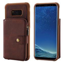 Retro Luxury Multifunction Zipper Leather Phone Back Cover for Samsung Galaxy S8 Plus S8+ - Coffee