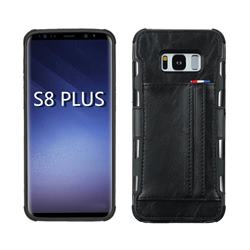 Luxury Shatter-resistant Leather Coated Card Phone Case for Samsung Galaxy S8 Plus S8+ - Black