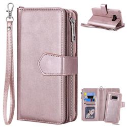Retro Luxury Multifunction Zipper Leather Phone Wallet for Samsung Galaxy S8 Plus S8+ - Rose Gold