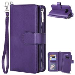 Retro Luxury Multifunction Zipper Leather Phone Wallet for Samsung Galaxy S8 Plus S8+ - Purple