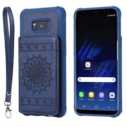 Luxury Embossing Sunflower Multifunction Leather Back Cover for Samsung Galaxy S8 Plus S8+ - Blue