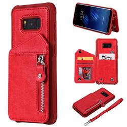Classic Luxury Buckle Zipper Anti-fall Leather Phone Back Cover for Samsung Galaxy S8 Plus S8+ - Red