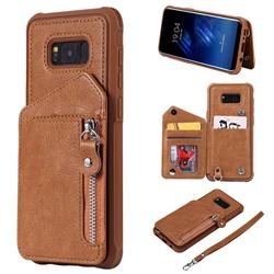 Classic Luxury Buckle Zipper Anti-fall Leather Phone Back Cover for Samsung Galaxy S8 Plus S8+ - Brown
