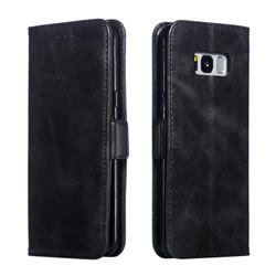 Retro Classic Calf Pattern Leather Wallet Phone Case for Samsung Galaxy S8 Plus S8+ - Black