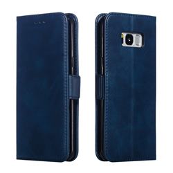 Retro Classic Calf Pattern Leather Wallet Phone Case for Samsung Galaxy S8 Plus S8+ - Blue