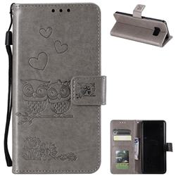 Embossing Owl Couple Flower Leather Wallet Case for Samsung Galaxy S8 Plus S8+ - Gray