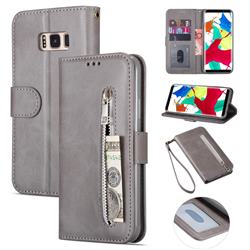 Retro Calfskin Zipper Leather Wallet Case Cover for Samsung Galaxy S8 Plus S8+ - Grey