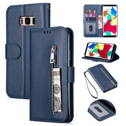 Retro Calfskin Zipper Leather Wallet Case Cover for Samsung Galaxy S8 Plus S8+ - Blue