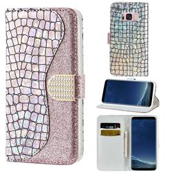 Glitter Diamond Buckle Laser Stitching Leather Wallet Phone Case for Samsung Galaxy S8 Plus S8+ - Pink