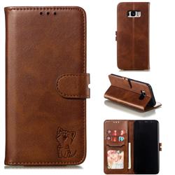 Embossing Happy Cat Leather Wallet Case for Samsung Galaxy S8 Plus S8+ - Brown