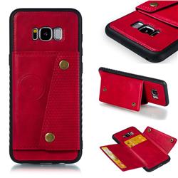 Retro Multifunction Card Slots Stand Leather Coated Phone Back Cover for Samsung Galaxy S8 Plus S8+ - Red
