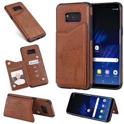 Luxury Tree and Cat Multifunction Magnetic Card Slots Stand Leather Phone Back Cover for Samsung Galaxy S8 Plus S8+ - Brown