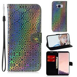 Laser Circle Shining Leather Wallet Phone Case for Samsung Galaxy S8 Plus S8+ - Silver