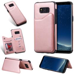 Luxury Multifunction Magnetic Card Slots Stand Calf Leather Phone Back Cover for Samsung Galaxy S8 Plus S8+ - Rose Gold