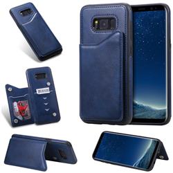 Luxury Multifunction Magnetic Card Slots Stand Calf Leather Phone Back Cover for Samsung Galaxy S8 Plus S8+ - Blue