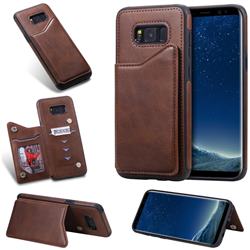 Luxury Multifunction Magnetic Card Slots Stand Calf Leather Phone Back Cover for Samsung Galaxy S8 Plus S8+ - Coffee
