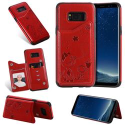 Luxury Bee and Cat Multifunction Magnetic Card Slots Stand Leather Back Cover for Samsung Galaxy S8 Plus S8+ - Red