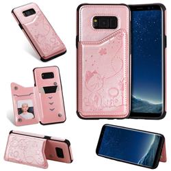 Luxury Bee and Cat Multifunction Magnetic Card Slots Stand Leather Back Cover for Samsung Galaxy S8 Plus S8+ - Rose Gold