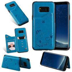 Luxury Bee and Cat Multifunction Magnetic Card Slots Stand Leather Back Cover for Samsung Galaxy S8 Plus S8+ - Blue