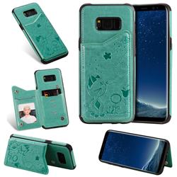 Luxury Bee and Cat Multifunction Magnetic Card Slots Stand Leather Back Cover for Samsung Galaxy S8 Plus S8+ - Green