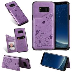 Luxury Bee and Cat Multifunction Magnetic Card Slots Stand Leather Back Cover for Samsung Galaxy S8 Plus S8+ - Purple
