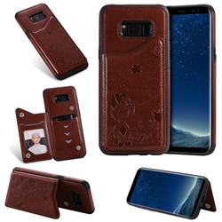 Luxury Bee and Cat Multifunction Magnetic Card Slots Stand Leather Back Cover for Samsung Galaxy S8 Plus S8+ - Brown