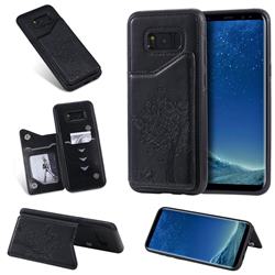 Luxury R61 Tree Cat Magnetic Stand Card Leather Phone Case for Samsung Galaxy S8 Plus S8+ - Black