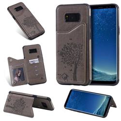 Luxury R61 Tree Cat Magnetic Stand Card Leather Phone Case for Samsung Galaxy S8 Plus S8+ - Gray