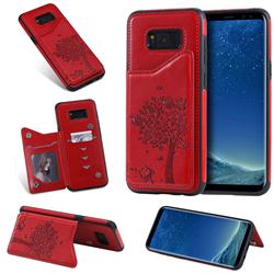 Luxury R61 Tree Cat Magnetic Stand Card Leather Phone Case for Samsung Galaxy S8 Plus S8+ - Red