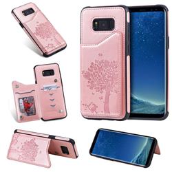 Luxury R61 Tree Cat Magnetic Stand Card Leather Phone Case for Samsung Galaxy S8 Plus S8+ - Rose Gold