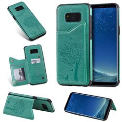 Luxury R61 Tree Cat Magnetic Stand Card Leather Phone Case for Samsung Galaxy S8 Plus S8+ - Green