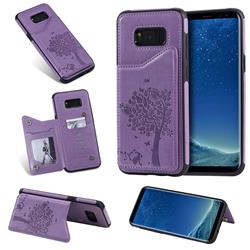 Luxury R61 Tree Cat Magnetic Stand Card Leather Phone Case for Samsung Galaxy S8 Plus S8+ - Purple