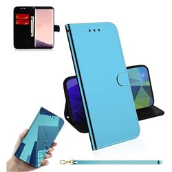 Shining Mirror Like Surface Leather Wallet Case for Samsung Galaxy S8 Plus S8+ - Blue
