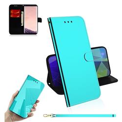 Shining Mirror Like Surface Leather Wallet Case for Samsung Galaxy S8 Plus S8+ - Mint Green